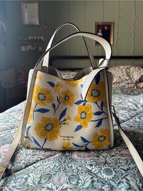 Authentic kate spade Cream Floral Shoulder Bag with Yellow and Blue Flowers
